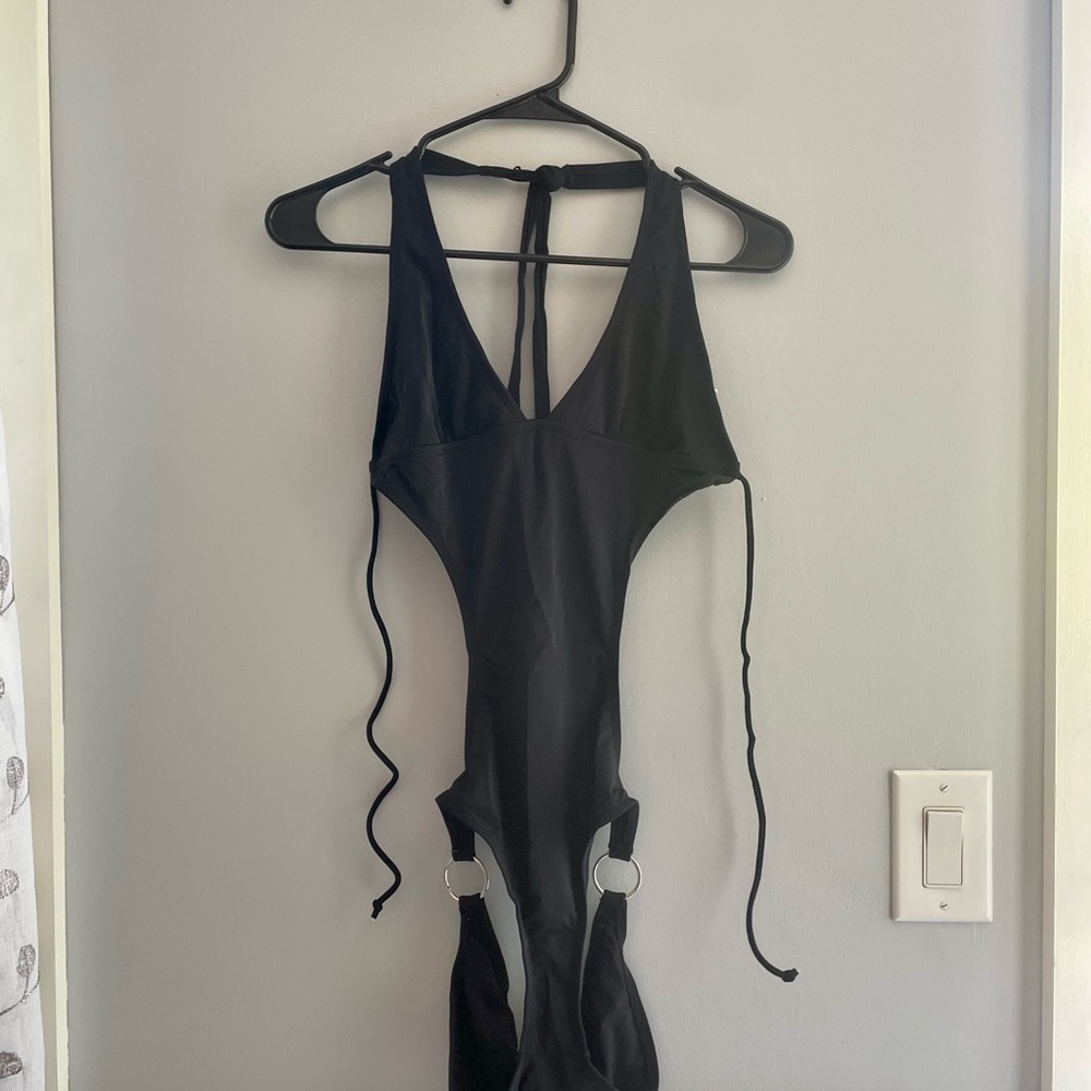Black Women's Strappy One-Piece Swim/Intimate Bodysuit